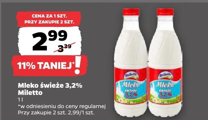 Mleko świeże 3,2% Miletto promocja w Netto