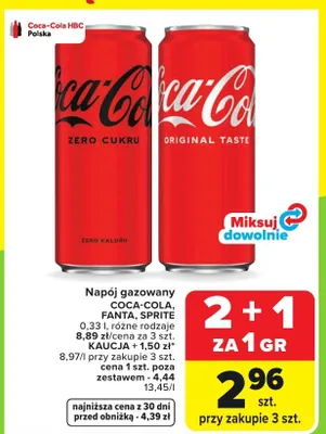 Napój gazowany Coca-Cola, Fanta, Sprite promocja w Carrefour Market