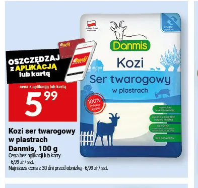 Kozi ser twarogowy w plastrach Danmis promocja w Twój Market