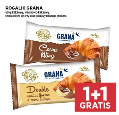 Rogalik Grana kakaowo-waniliowy lub z podwójnym nadzieniem waniliowo-kakaowym promocja w Stokrotka