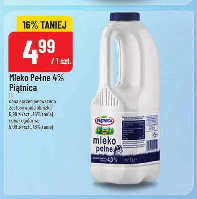 Mleko pełne Piątnica 4% promocja w POLOmarket