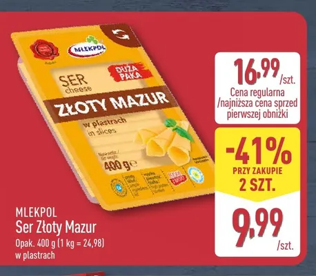 Ser Złoty Mazur w plastrach Mlekpol promocja w Aldi