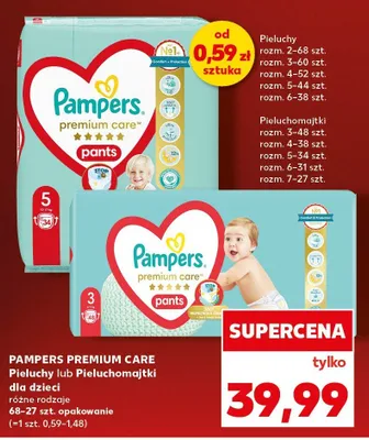 Pieluchy Pampers Premium Care lub pieluchomajtki dla dzieci różne rodzaje promocja w Kaufland
