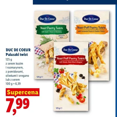 Paluszki twist z serem kozim i rozmarynem Duc De Coeur promocja w Lidl