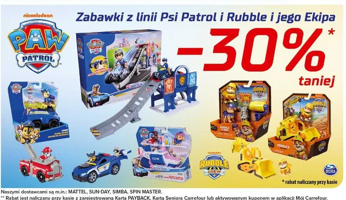 Zabawki z linii Psi Patrol i Rubble i jego Ekipa promocja w Carrefour