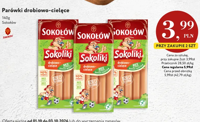 Parówki drobiowo-cielęce Sokoliki Sokołów promocja w Market Point