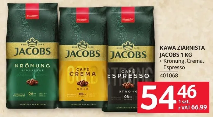 Kawa ziarnista Jacobs - Kronung, Crema, Espresso promocja w Selgros