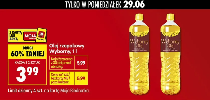Olej rzepakowy Wyborny promocja w Biedronka