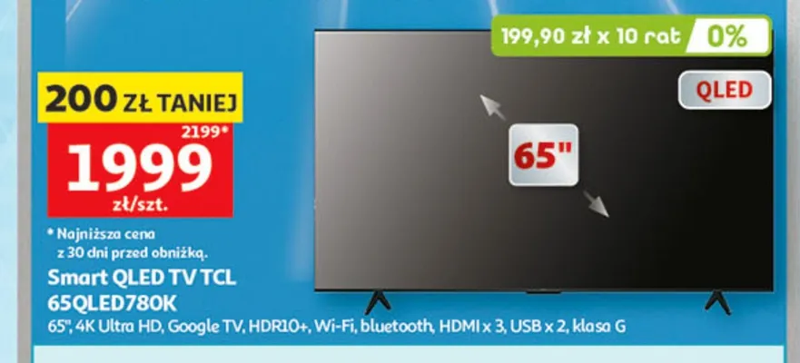 Smart QLED TV TCL 65QLED780K 65" promocja w Auchan