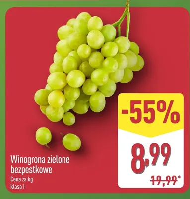 Winogrona zielone bezpestkowe promocja w Aldi