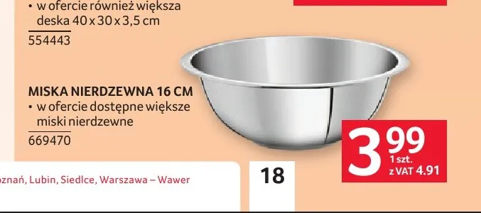 Miska nierdzewna 16 cm promocja w Selgros