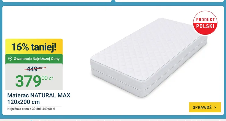 Materac NATURAL MAX 120x200 cm promocja w ERLI