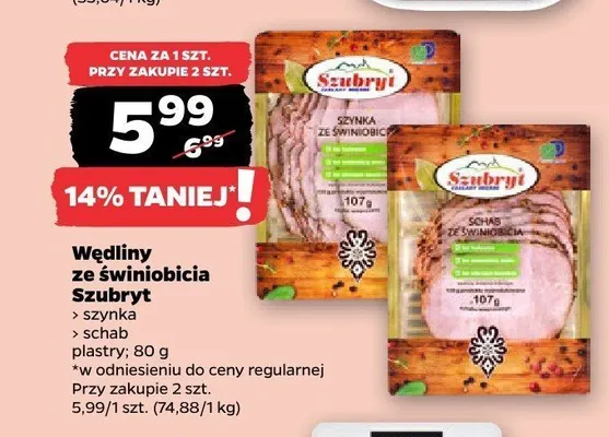 Szynka ze świniobicia Szubryt promocja w Netto