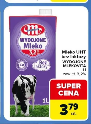 Mleko UHT bez laktozy Wydojone Mlekovita 3,2% promocja w Carrefour Express