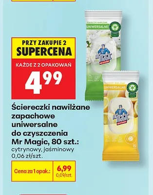 Ściereczki nawilżane zapachowe uniwersalne do czyszczenia Mr Magic cytrynowy promocja w Biedronka