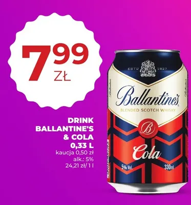 Drink Ballantine's & Cola promocja w Duży Ben