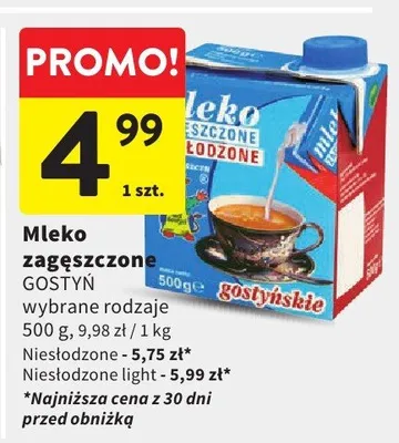 Mleko zagęszczone niesłodzone Gostyń promocja w Intermarche