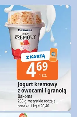 Jogurt kremowy z owocami i granolą Bakoma promocja w Leclerc