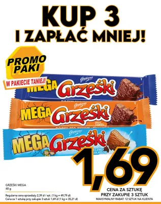 Wafel Grześki Mega w mlecznej czekoladzie promocja w Kupiec