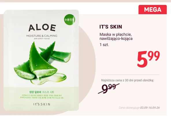Maska w płachcie nawilżająco-kojąca It's Skin promocja w Rossmann