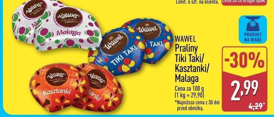 Praliny Tiki Taki Kasztanki/Malaga promocja w Aldi