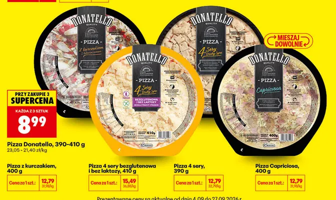 Pizza 4 sery bezglutenowa i bez laktozy Donatello promocja w Biedronka
