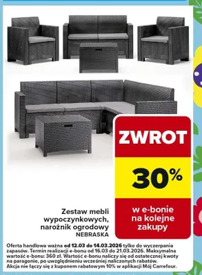 Zestaw mebli wypoczynkowych, naroźnik ogrodowy promocja w Carrefour
