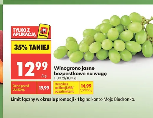 Winogrono jasne bezpestkowe na wagę promocja w Biedronka