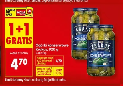Ogórki konserwowe Krakus promocja w Biedronka