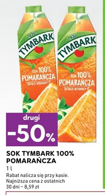 Sok Tymbark pomarańcza 100% promocja w Stokrotka