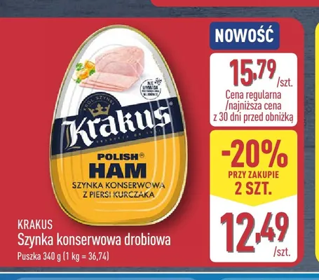 Szynka konserwowa drobiowa Krakus promocja w Aldi
