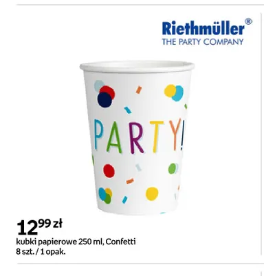 Kubki papierowe Confetti Riethmüller 250 ml 8-pak promocja w Empik