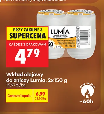 Wkład olejowy do zniczy Lumia 2-pak promocja w Biedronka