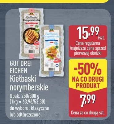 Kiełbaski norymberskie odtłuszczone Gut Drei Eichen promocja w Aldi