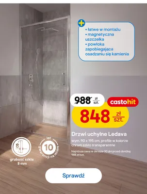 Drzwi prysznicowe uchylne Ledava promocja w Castorama