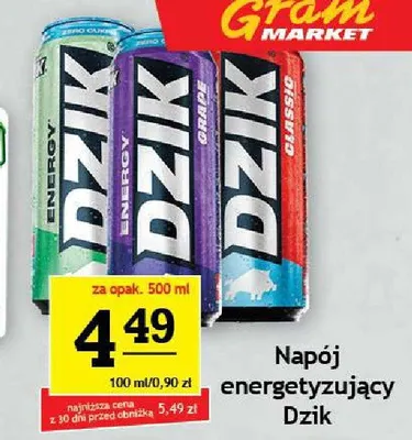 Napój energetyzujący Dzik Zero promocja w Gram Market