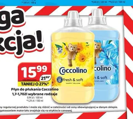 Płyn do płukania tkanin Coccolino Fresh & Soft Blue Splash promocja w Delfin