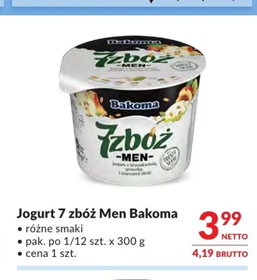 Jogurt 7 zbóż Men Bakoma promocja w Makro