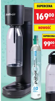 Saturator PushAir z butelką 700ml i nabojem CO2 Dafi promocja w Biedronka