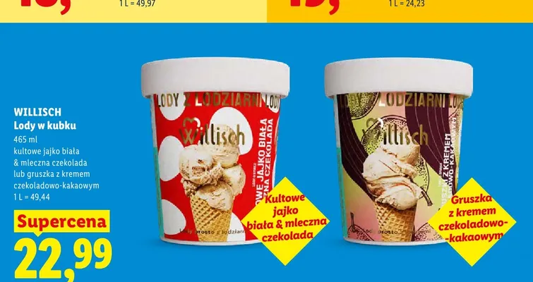 Lody w kubku kultowe jajko biała & mleczna czekolada Willisch promocja w Lidl