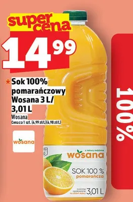 Sok 100% pomarańczowy Wosana 3 L promocja w TOPAZ