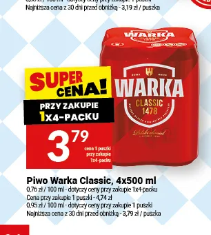 Piwo Warka Classic 4-pak promocja w Twój Market
