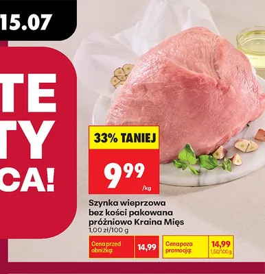 Szynka wieprzowa bez kości pakowana próżniowo Kraina Mięs promocja w Biedronka