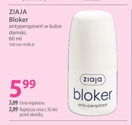Antyperspirant w kulce damski Bloker Ziaja promocja w Hebe