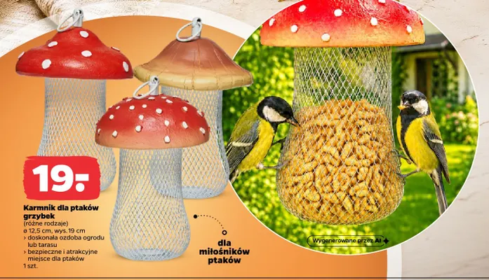 Karmnik dla ptaków grzybek promocja w Netto