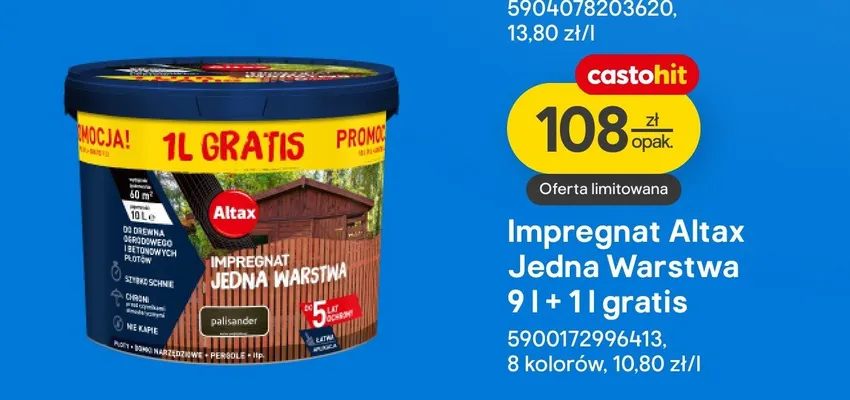 Impregnat Jedna Warstwa 9l + 1l gratis promocja w Castorama