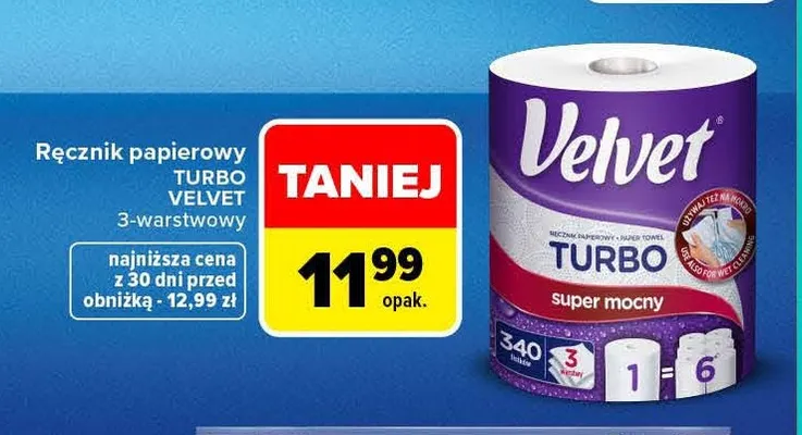 Ręcznik papierowy Turbo Velvet 3-warstwowy promocja w Carrefour