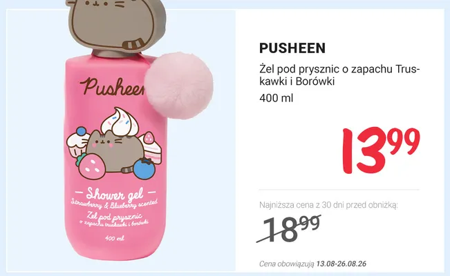 Żel pod prysznic Pusheen o zapachu truskawki i borówki promocja w Rossmann