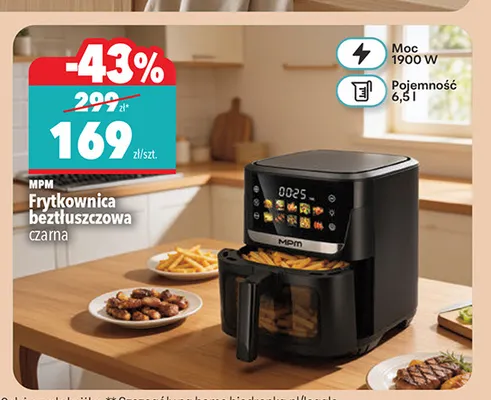 Frytkownica beztłuszczowa czarna Mpm promocja w Biedronka