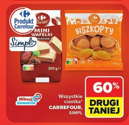 Mini wafelki kakaowe Carrefour Classic promocja w Carrefour